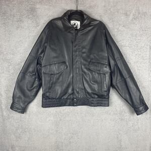 Saddlery Leather Jacket Mens Medium Black Genuine Leather Bomber Coat Classic